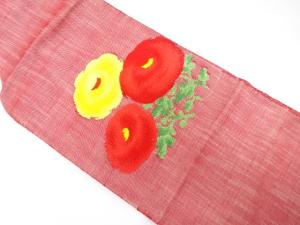 手織り紬　万寿菊模様織り出し　名古屋帯